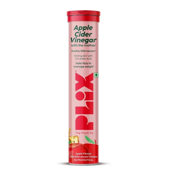 PLIX Apple Cider Vinegar Effervescent Tablets with The Mother – 500mg, 15 Tablets
