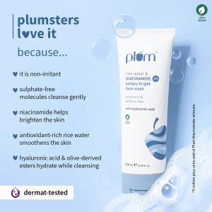 Plum 2% Niacinamide & Rice Water Face Wash For Clear & Bright Skin (100ml)