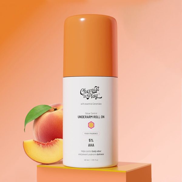 Chemist At Play 5% AHA Underarm Roll-On with Lactic Acid for Odour Control (Peach) - 40 ml
