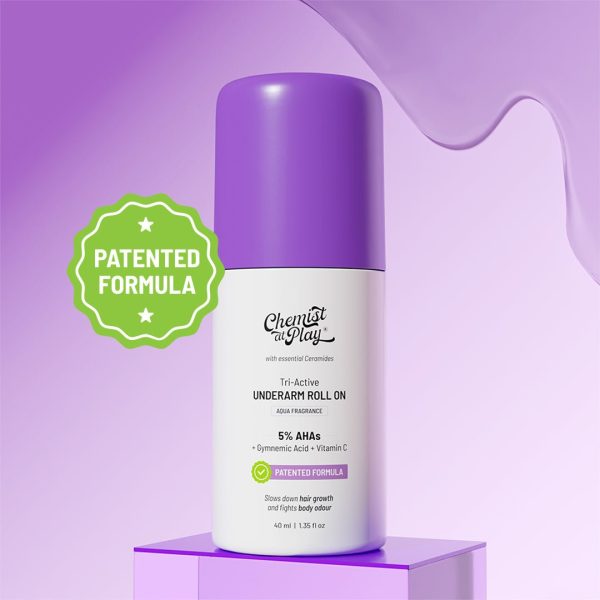 Chemist At Play Tri-Active Underarm Roll On for Hair Growth Reduction (Aqua) - 40 ml