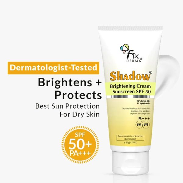 FixDerma Shadow Brightening Sunscreen Cream SPF 50+ | Best Sunscreen for Dry Skin that Brightens & Protects (50g)