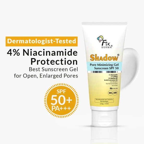 FixDerma Shadow Pore Minimizing Gel Sunscreen SPF 50 | Best Non-Greasy Gel Sunscreen for Oily Skin (50g)