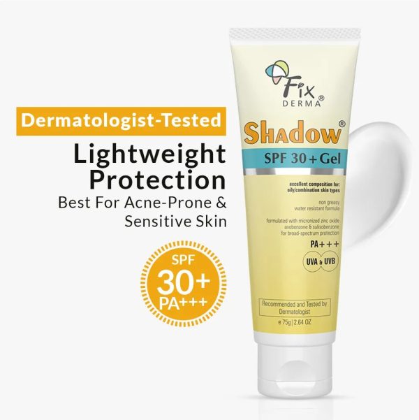 FixDerma Shadow SPF 30+ Gel Sunscreen | Lightweight Gel Sunscreen for Oily & Acne-Prone Skin (75g)
