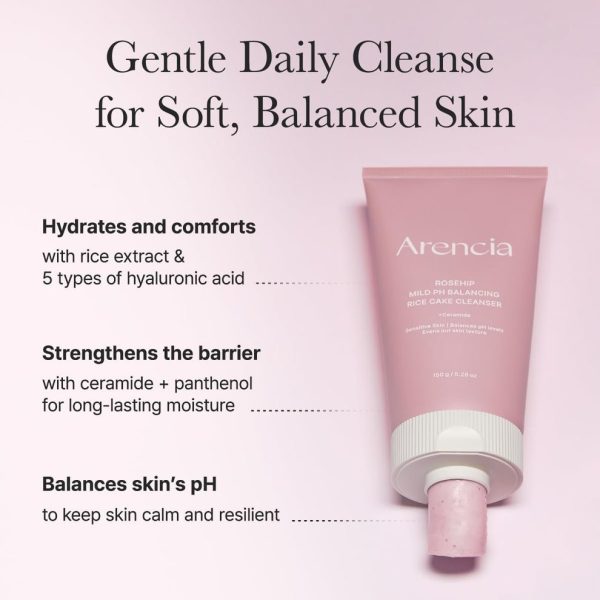 2026/05/1000157552.jpg Arencia Rosehip Mild PH Balancing Rice Cake Cleanser 150g